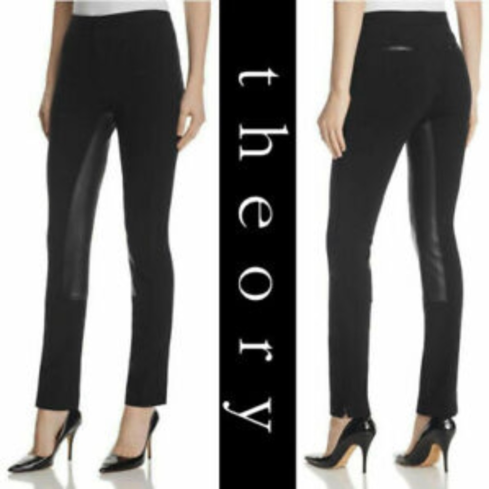 Theory Ponte Riding Pants with Lamb Leather Sz 8